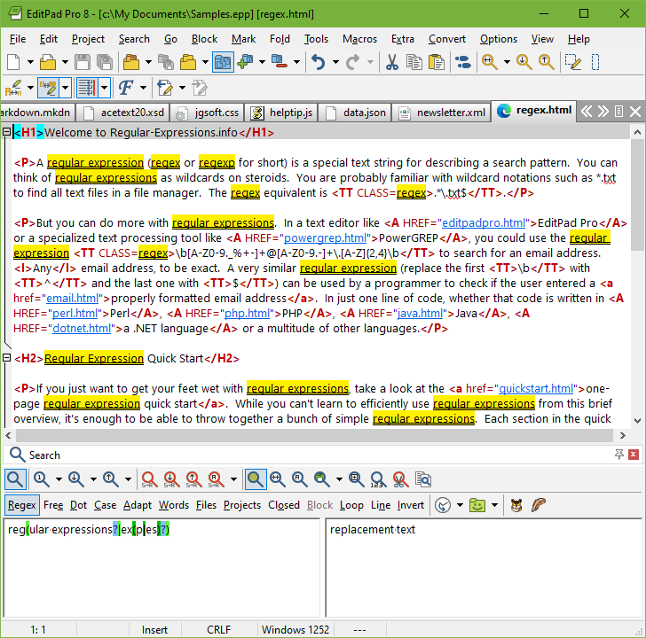 Searching Using Regular Expressions with EditPad Pro